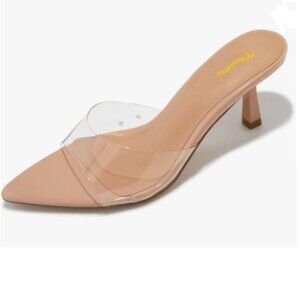 Milooey shoes Nude-clear High Heel Mules Open Toe Slide Sandals Cute Slippers